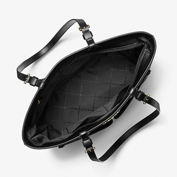 New Michael Kors Jet Set Travel Medium Double Pocket Logo Tote Black - Picture 3 of 3